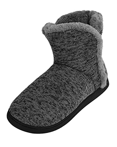 Slipper Boots for Men Women, Mid Calf Knit Soft Plush Fleece Lined Booties for Indoor Outdoor Use