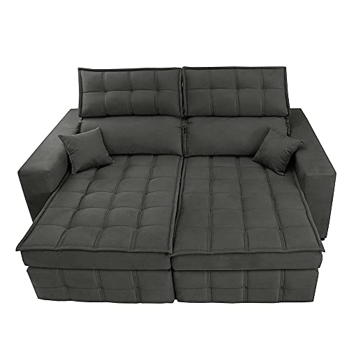 Sofá Retrátil e Reclinável 2,20m Molas Ensacadas e Costura Tripla Cama Inbox Nobre Suede Cinza