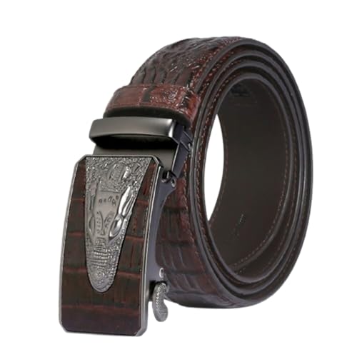 Crocodile Pattern Leather Ratchet Belt for Men Women Dress & Casual with Alligator Head Adjustable Silver Buckle