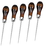 MFDSJ 5pcs Awl Tool Gourd Shape Wooden Handle Scratch Awl Tool Pin Punching for Leather Pouch Hole...