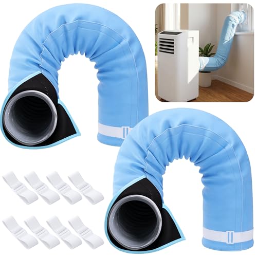 Tlswshsy 2 Pack Portable AC Hose Insulation Sleeve, Air Conditioner Exhaust Hose Cover with 8 Straps, Heat Shield Wrap for 5" & 5.9" Diameter Vent Hose Easy Installation (Blue)