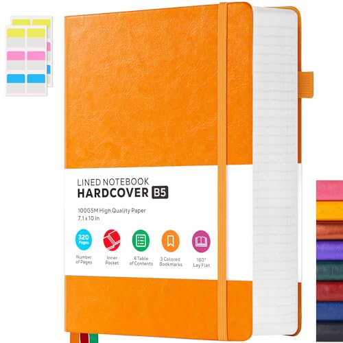 Carnet ligné en cuir orange B5, le cadeau idéal de 320 pages pour homme et femme