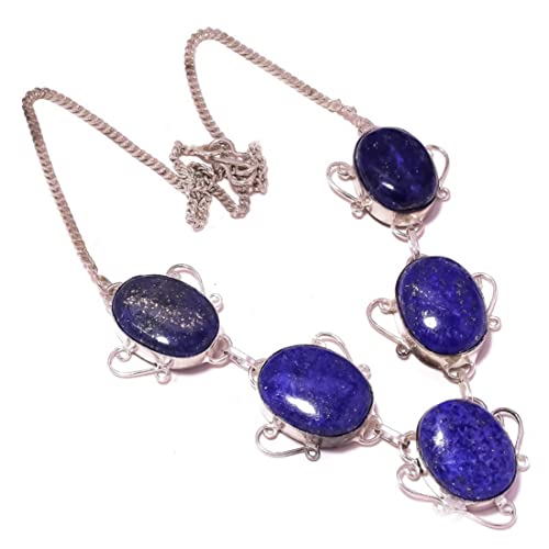 JENAV JEWELS Natural Copper Blue Lapis Lazuli Oval Gemstone Handmade Statement Y Blue Stone Necklace Jewelry, Lapis Stone Necklace, Gift for Her