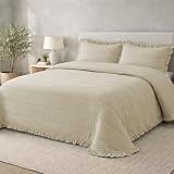 Victorio & Lucchino – Colcha Lavada Termosellada con Volante – Incluye Fundas de Cojín – Colcha Decorativa Moderna (Lorena - Lino, Cama 150 cm)