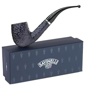 Savinelli Arcobaleno Rusticated Blue 606 KS – Colorful Hand Crafted Wood Pipes, Handmade Briar Pipe From Italy, 6mm, Bent Billiard