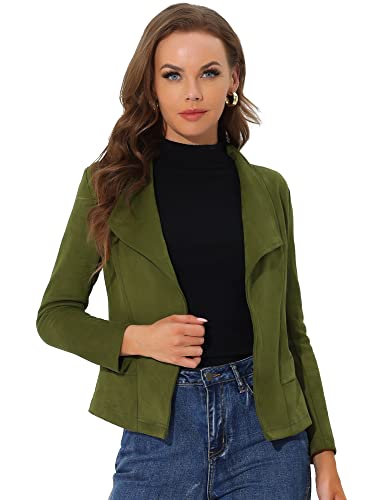 Allegra K Women's Faux Suede Jacket Open Front Lapel Draped Outwear Cardigan Large Army Green #TOP16