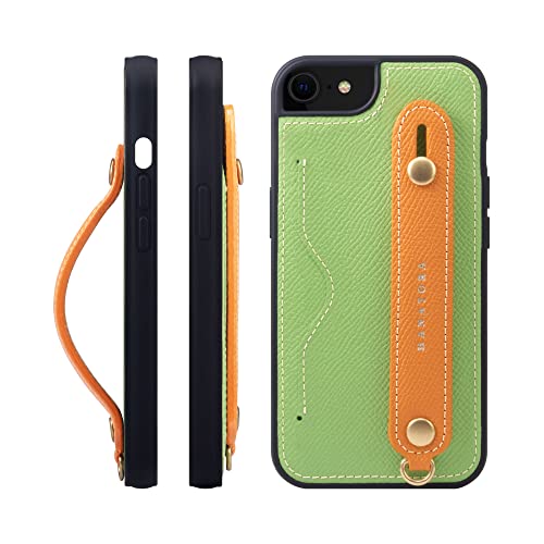 iPhone 8/iPhone 7 /iPhone SE3/SE2  ケース 本革 グリップケース エンボスレザー ストラップ付属 片手操作 カードポケット スタンド機能 メンズ レディース ヴェールクリケット/オレンジ NCGH-8SE-VertCriquet-OG