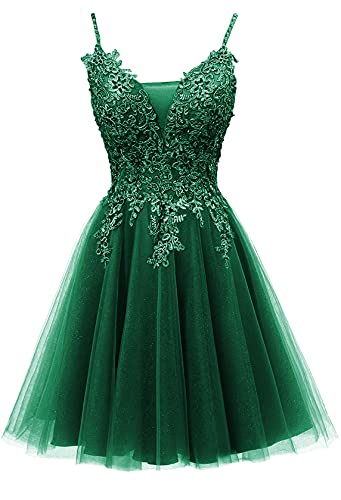 Homecoming Dress Tulle Prom Dress Lace Prom Dresses Short Homecoming Dresses Dark Green