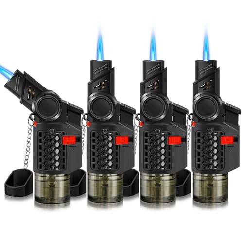 WANBRO 4 Pack of Torch Lighter, 30° & 45° Rotatable Windproof Jet Flame, with Safety Lock, Butane Gas Refillable Mini Jet Torch Lighters for Candle, Grill, Firework (NO Gas)