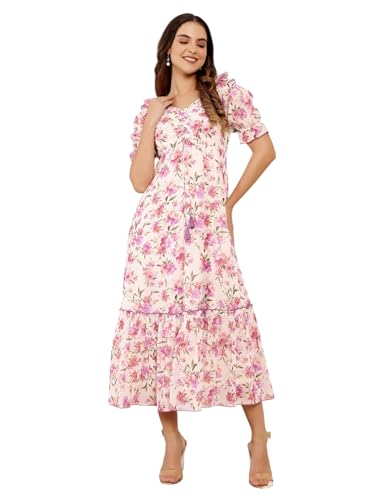 Image of Miss Chase Women's Round Neck Sleeveless Polyester Ruffled Knee- Length Dress