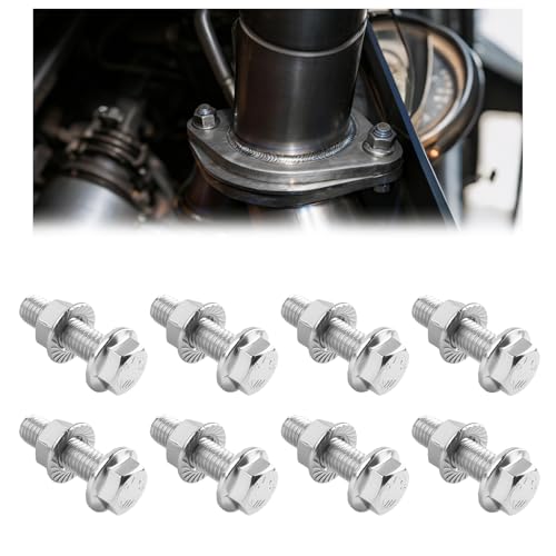 8 Sets M10 x 1.5-35mm Exhaust Manifold Bolts Stainless Steel Flange Hex Head Exhaust Bolts and Nuts Kit with Serrated Design Anti-Loose Exhausts Flange Bolt for Exhausts System