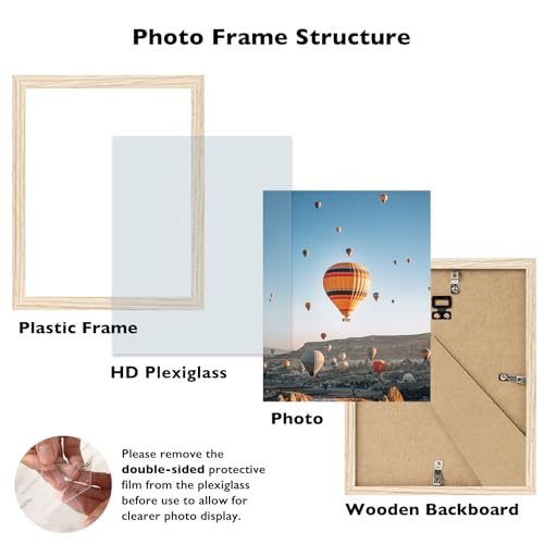 Image of JCJMY 8.5x12 Picture Frame for Wall Hanging or Tabletop, Wall Mounting Horizontally or Vertically, 8.5 x 12 Wall Gallery Poster Photo Frame with Shatter Resistant Plexiglass, Natural
