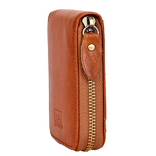 Image of Vintage Handmade Full Leather Front Pocket Wallet RFID Blocking Multi Card Case with Zipper Pocket for Men Women with Box Packing (Brown)
