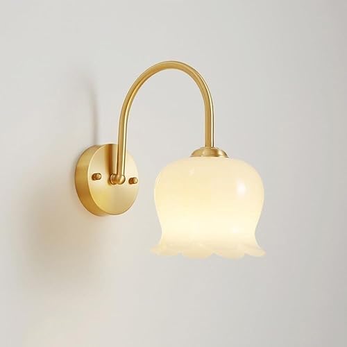 E27 - Lámparas de pared de latón cepillado hechas a mano, apliques de pared con pantalla de vidrio para dormitorio, mesita de noche, luces modernas