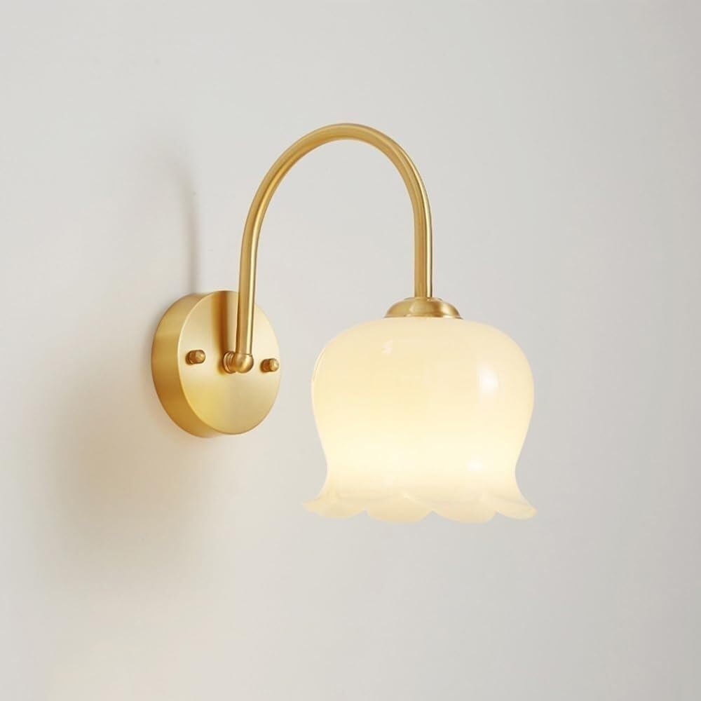 Applique da Parete per Interni E27 1 Luce in Ottone Spazzolato Paralume in Vetro Fatto A Mano Ideali per Camera da Letto Comodino Bagno Balcone E Corridoio