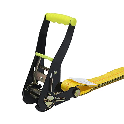 Autofonder 4 Pack 2” Heavy Duty Car Ratchet Tie Down Kit With Snap Hooks-Break Strength 10,000Lbs-Working Load 3,333Lbs-Includes 36” Axle Straps With D-Ring(Yellow) #TOP5