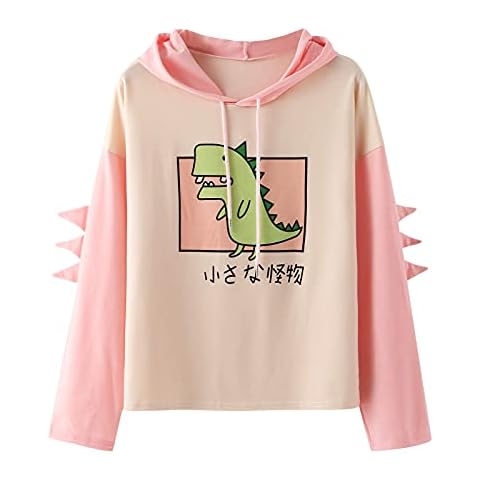 Zldhxyf Damen Teenager Mädchen Kawaii Hoodie Pullover mit Kapuze Dinosaurier Kapuzenpullover Sweatshirt Langarmshirt Oberteile Top ohne Taschen Cover
