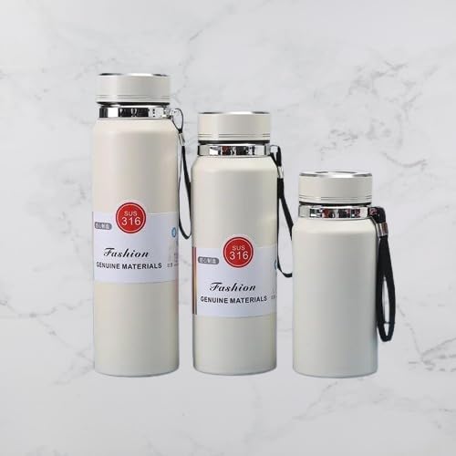 Rasam Alward vacuum cup stainless steel double-wall water bottle with led,32 oz Thermos Coffee Cup, Hot Thermos Coffee,Vacuum-Insulated Beverage Bottle with Handle,Leak-Proof Coffee, (off white)