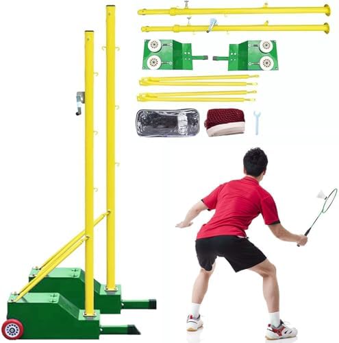 Portable Volleyball and Badminton Net Poles with Wheels, Adjustable Height for Indoor and Outdoor Use, Heavy Duty Frame for Adults and Kids