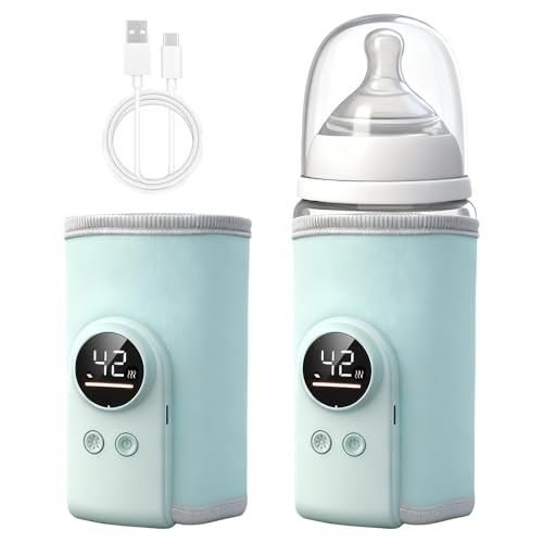 Wxeadu Flaschenwärmer Baby, Plug-in Tragbarer Flaschenwärmer Baby Unterwegs, Babyflaschen Wärmer 6 Einstellbare Temperatur 38-50℃, Baby Flaschenwärmer mit LCD-Display, Himmelblau Babyflaschenwärmer