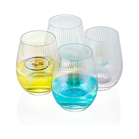 OMITA Iridescent Stemless Wine Glass 17 oz. set of 4 Large Modern Rainbow Glasses Women Gifts for Burgundy, Red & White Wine, Juice, Cocktails Cover