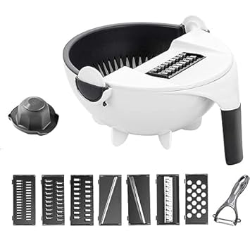 9 in 1 Multifunction Magic Rotate Vegetable Cutter with Drain Basket Large Capacity Vegetables Chopper Veggie Shredder Grater Portable Slicer Kitchen Tool