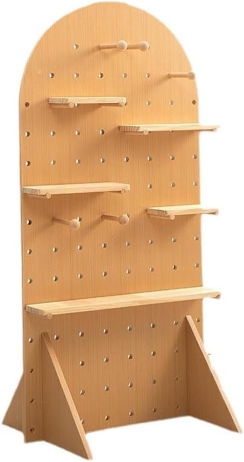 Natural Solid Wood Freestanding Pegboard Organizer - Versatile Craft & Office Storage Rack for Kitchen & Living Room, Compact Design (Small Size)