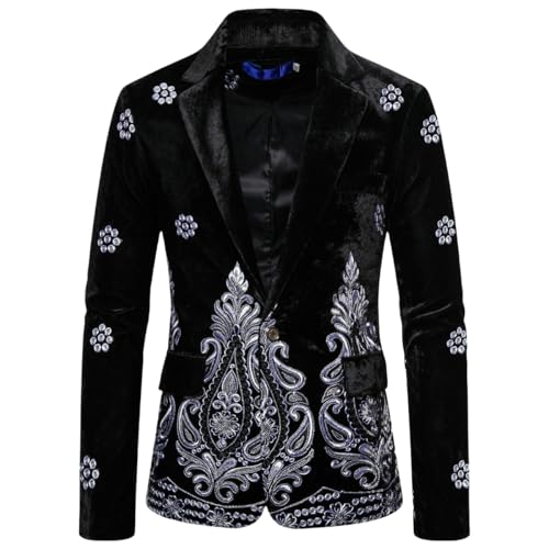 Blazer pour homme USTZFTBCL costume coupe ajustée imprimé punk noir