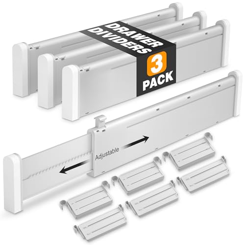 Image of HiYZ Expandable Drawer Dividers with Inserts - Adjustable Drawer Organizers Separators for Kitchen, Bedroom, Dresser, Office, 3 Long Dividers(12.6-22.8 IN) with 6 Inserts(3.9-7.1 IN) - Gray