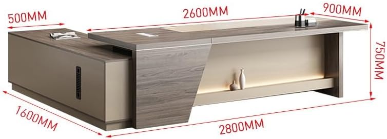 Modern Executive Desk Modern L-Shape Wood Executive Desk, Luxury Business Large Computer Desks, Home Office Writing Table Storage Shelves Work Desk Table Home Office Study Tables with Drawers and Late