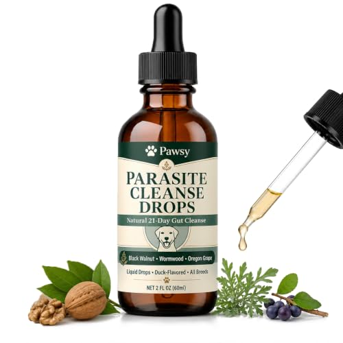 Pawsy Parasite Cleanse Drops for Dogs Probiotic Botanical Formula for Gut Health Digestive Balance & Daily Wellness Easy Liquid Drops for Puppies Adult & Senior Dogs 60 mL