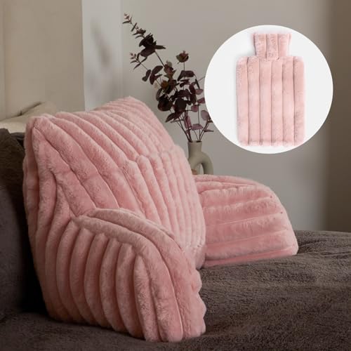 OHS Gaming Support Cushion with Hot Water Bottle Included, Pocket Cuddle Cushion for Bed Super Soft Cosy Pillow with Arms Support Pillows for Sitting up in Bed, Blush Pink