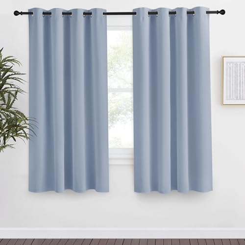 NICETOWN Blackout Curtain 57 inch Length, W55 x L57 Inch, Vintage Blue, 8 Grommets Top, 1 Piece, Thermal Insulated Modern Window Treatment Soundproof Drape Panel for Bedroom/Living Room