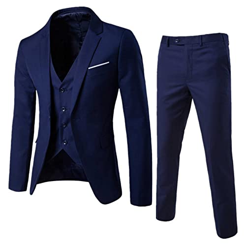renvena Mens Slim Fit Suit 3 Piece Tuxedo for Business Wedding Prom Party (Blazer Jacket & Vest & Pants)
