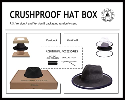 Pineapple&Star Sun Straw Fedora Beach Hat Fine Braid Upf50+ For Unisex Black #TOP2