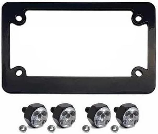 Metal Black Motorcycle License Plate Frame +Tag Fasteners Kit - Chrome Skull G Style-9856-6873