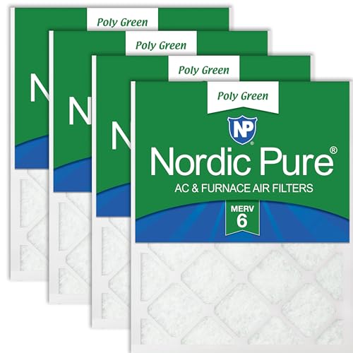 Nordic Pure 16x20x1 (Actual Size: 15 1/2 x 19 1/2 x 3/4) Poly Green MERV 6 AC Furnace Air Filters – Reduces Dust, Pollen, Pet Dander & Allergens – 4-Pack