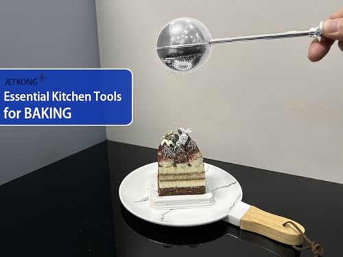 Image of JETKONG Large Flour Duster for Baking, One-Handed Operation Sugar Sifter, 304 Stainless Steel Dusting Wand, Flour Sprinkler for Bread Baking (Large, Silver)