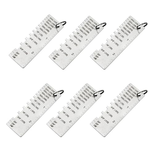 6 piezas Medidor de grosor para alambre y chapa metálica 14 16 18 20 22 24, herramienta de inspección para soldadura acero inoxidable miniatura 1