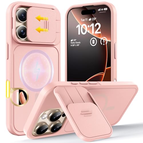 Image of TOCOL for iPhone 16 Pro Max Case with Slide Camera Cover, Kickstand and Camera Control Button, Fit for MagSafe, Rugged Solid Phone Case, Non-Slip, Drop Protection, Pink