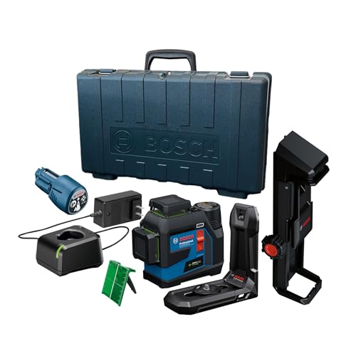 BOSCH GLL330-42CGL 12V Max 360⁰ Bluetooth Connected Green-Beam Three-Plane Laser Kit - Includes 12V Battery, Charger, Mount, Clip, Target Plate, Case