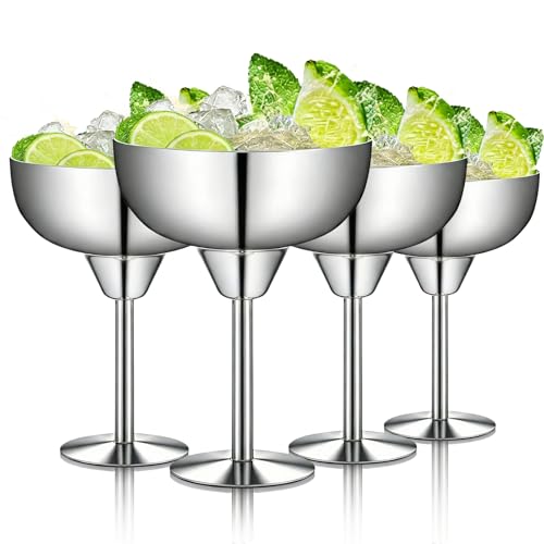 Suwimut 4 Pack Stainless Steel Margarita Glasses, 10oz Unbreakable Metal Martini Tumbler, Shatterproof, 18/8 Mirror Polished Finish for Cocktail, Manhattan, Champagne, Bar, Party, Picnic, Beach Patio
