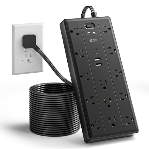 SUPERDANNY 10Ft Extension Cord with Multiple Outlets, Flat Plug Power Strip - image 9