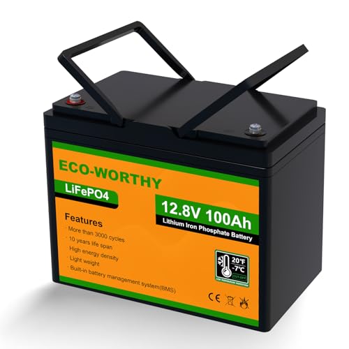 ECO-WORTHY LiFePO4 Battery 100AH 12.8V with Low Temperature Protection,100A BMS,4000-15000 Deep Cycles Battery,for RVs,Boats,Campervan,Backup Power,Home Energy Storage