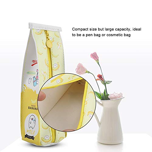 Image of GLOGLOW Cartoon Milk Stationery Bag, PU Creative Milk Box Pen Pencil Case Milk Carton Pencil Cases Large Capacity Storage Bag (Yellow)