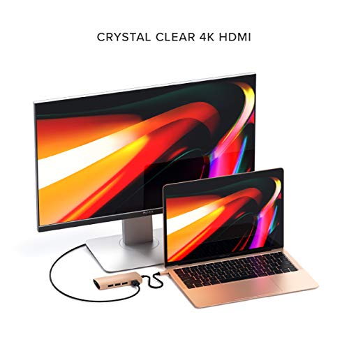 Image of Satechi USB C Hub Multiport Adapter V2 - USB C Dongle - 4K HDMI (60Hz), 60W USB C Charging, GbE, SD /Micro Card Readers, USB 3.0 - USBC Hub for MacBook Pro /Air M1 M2 (Gold)