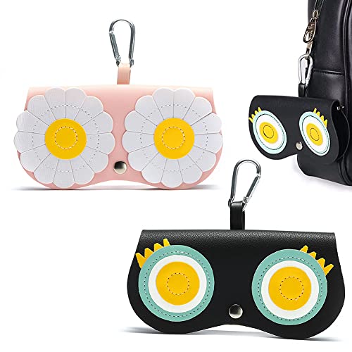 Etuis Lunettes Souple Étui Lunettes Cuir Étui à Lunettes de Voyage Portable PU Cuir Étui à Lunettes Etui à Lunettes avec Fermeture à Pression Sac Lunettes de Soleil pour Femme Homme Enfant 2 Pièces Cover