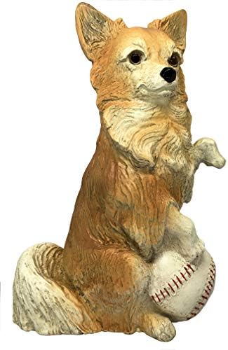 Universal Sculptural Playful Long-Haired Chihuahua with Baseball Home and Garden Outdoor Statue, 8.8-Inch