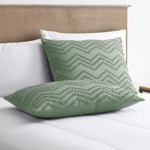 Image of Green Duvet Cover King Size - Boho Bedding King Duvet Cover Set, 3 Piece Tufted Double Brushed Boho Duvet Cover King with Zipper Closure, 1 King Size Duvet Cover Set 104x90 Inches and 2 Pillow Shams