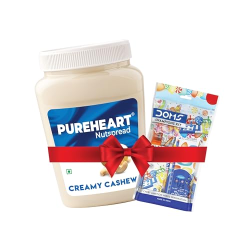 Image of PUREHEART Creamy Cashew Nut Spread 350g with Free Stationery Kit | Smooth & Nutty | Healthy Breakfast Spread for Kids & Family | Rich in Protein & Energy
